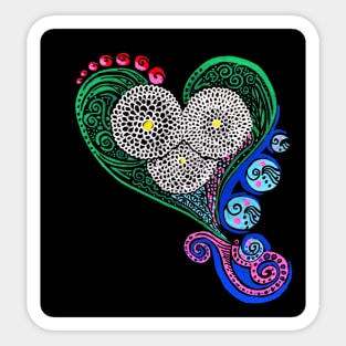 Boho Chic Heart & Flowers Bright & Colorful on Black Sticker